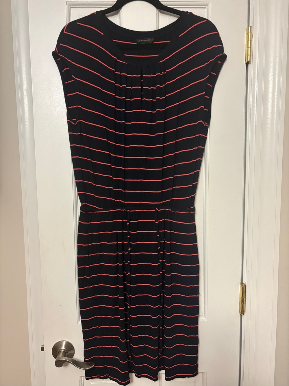 Banana Republic Navy Dress with Coral Stripes